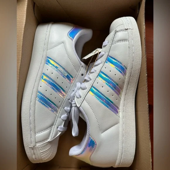 adidas | Shoes | Adidas Superstar White Sneakers With Iridescent Accents |  Poshmark